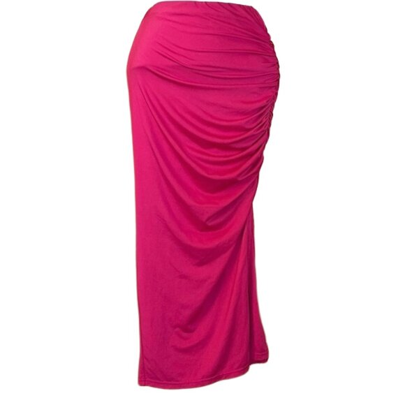 NWT Superdown Revolve Tiffani Ruched Midi Skirt Dress Pink M Sexy Bodycon - Picture 3 of 10
